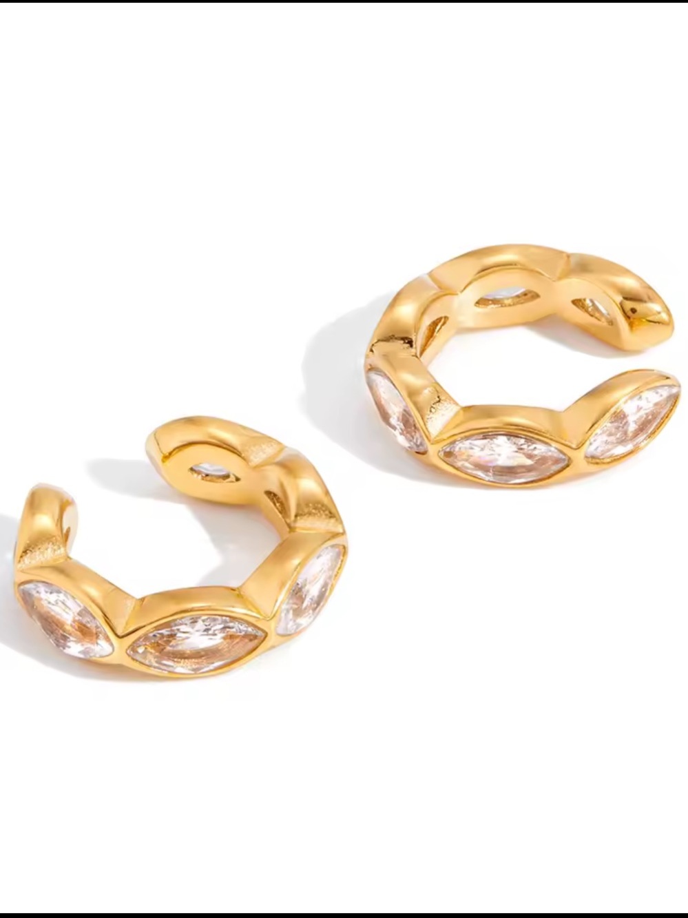 Gold Marquise Crystal Ear Cuffs - Women Jewelry
